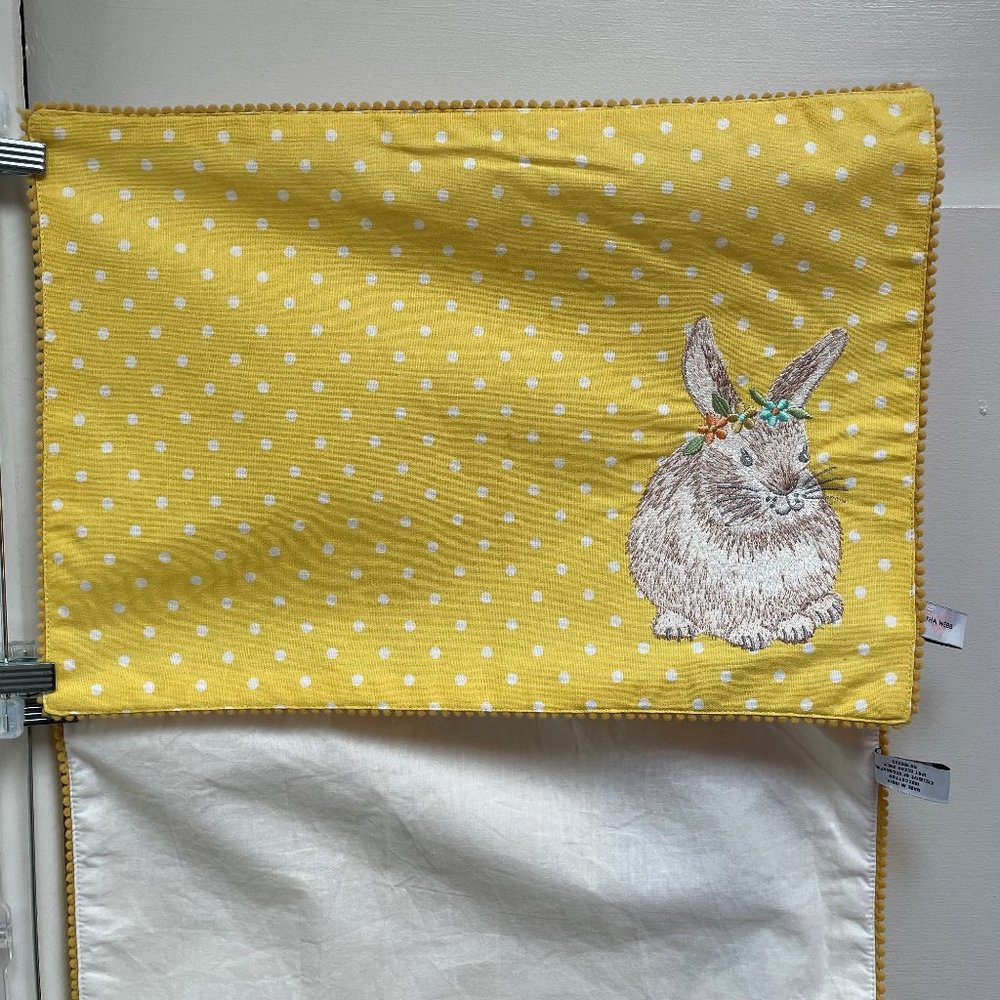 Anthropologie Tabitha Webb Easter Bunny Placemats SET Yellow Dot Embropiodered - Picture 4 of 8